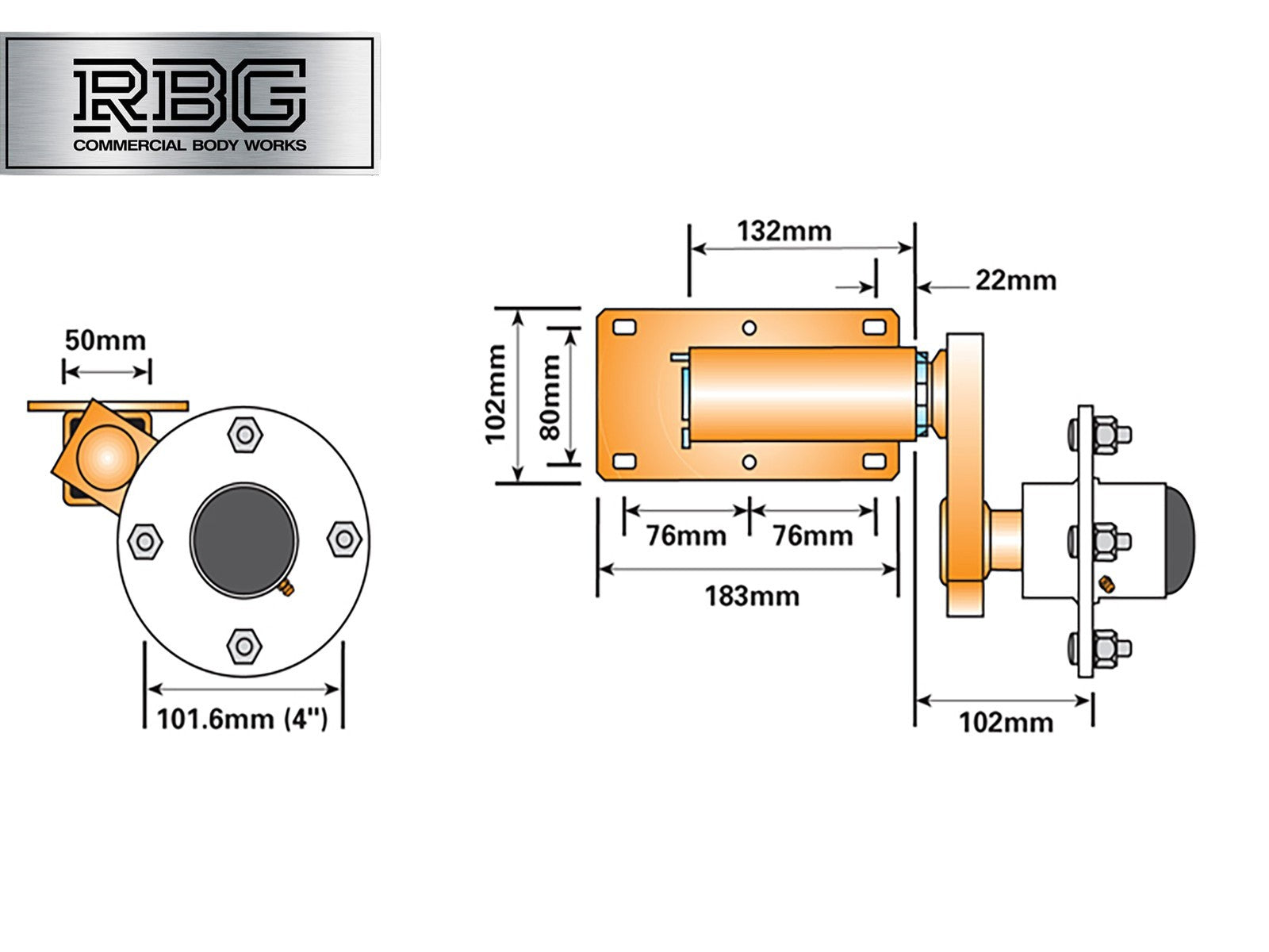 Suspension Unit & Hub PAIR 350kg Zinc Plated With 4 Studs On 4" PCD for Trailers