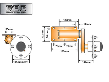 Suspension Unit & Hub PAIR 350kg Zinc Plated With 4 Studs On 4" PCD for Trailers