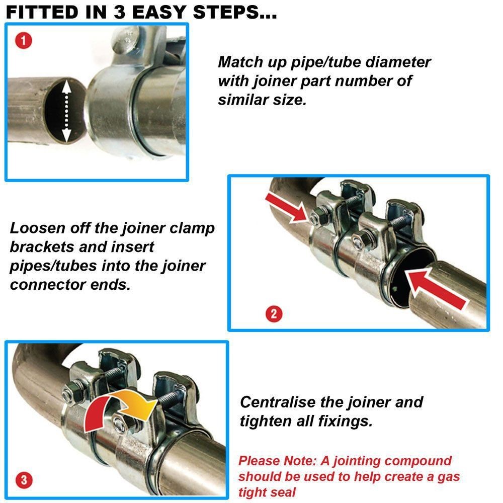 Exhaust Pipe Connector Joiner Adjustable Heavy Duty Tube Adapter VARIOUS SIZES