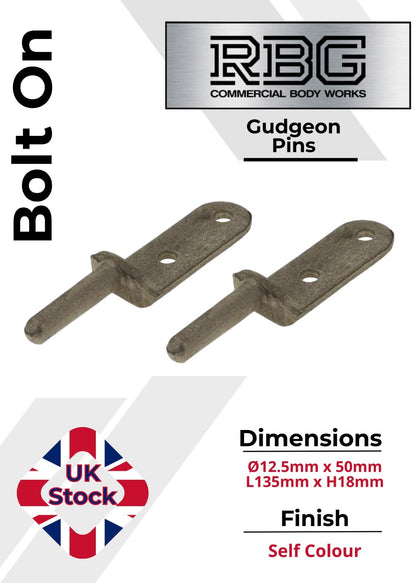 2x Bolt-On Gudgeon Hinge Pins, Self Colour. For Tailboards, Tipper Dropsides.