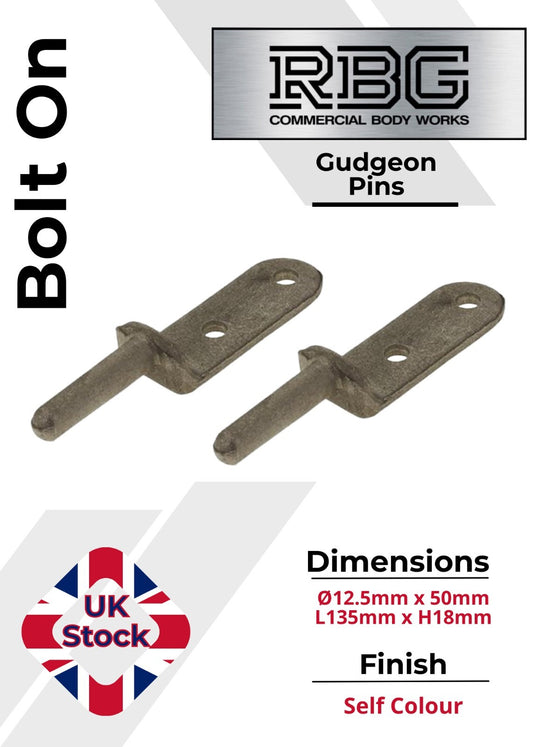 2x Bolt-On Gudgeon Hinge Pins, Self Colour. For Tailboards, Tipper Dropsides.