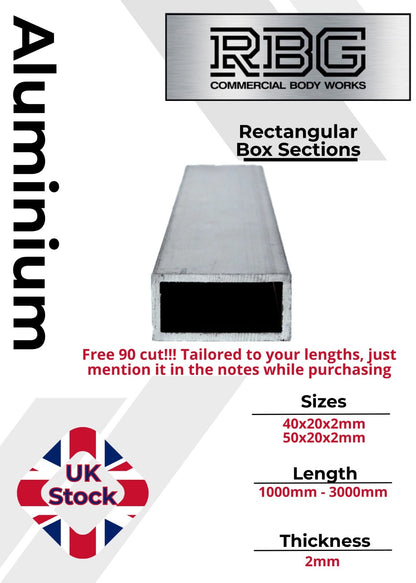 ALUMINIUM RECTANGULAR BOX SECTIONS Inch & Metric Various Sizes Free UK Delivery