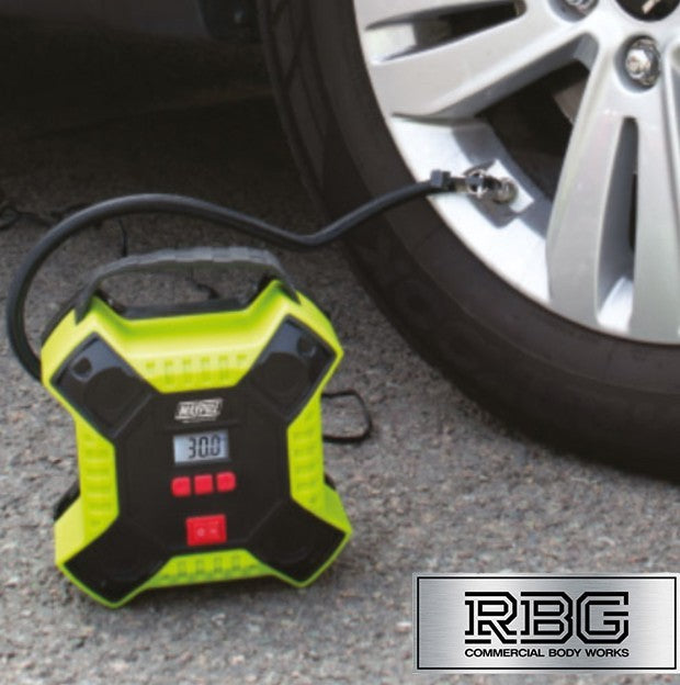 Car Tyre Air Compressor Digital Pump Maypole Portable 12V Tyre Inflator + LED