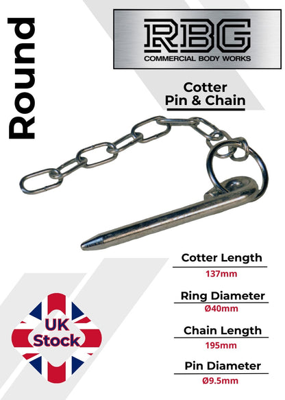 Round Cotter Pin & Chain 137 x 9.5mm Trailers Tail Gate Horseboxes Tipper...