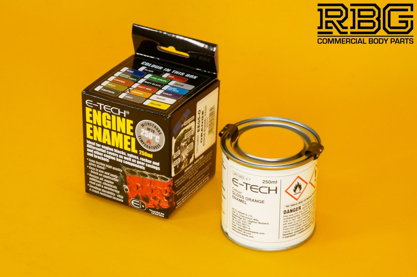 ORANGE Engine Enamel Paint Gloss E-TECH 250ml Heat Resistant for Car Motorbike