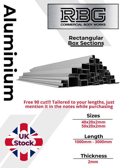ALUMINIUM RECTANGULAR BOX SECTIONS Inch & Metric Various Sizes Free UK Delivery