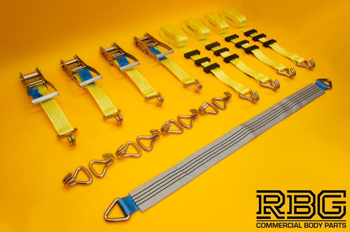 4x Tie Down Ratchet Strap 5T 4mx50mm Over Wheel + Axle Recovery Strap 1mx50mm