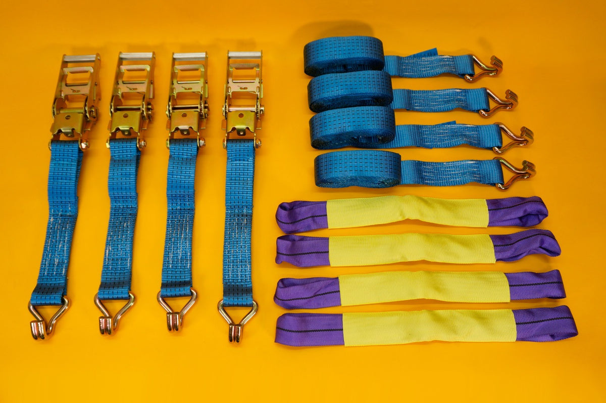 Recovery Ratchet Strap SET 4Pcs Tie Down 5ton High-Visibility Blue Safety Straps