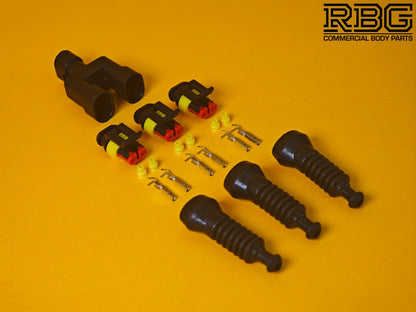3 Way SuperSeal Splitter + 3x Connector Kit 2 Pin With Protective Boot Male