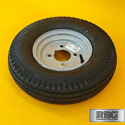 Wheel & Tyre 400x8 Inch for Trailers 4 Ply 4 Studs 4″ PCD Silver Diameter 8″ UK