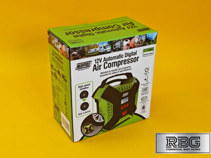 Car Tyre Air Compressor Digital Pump Maypole Portable 12V Tyre Inflator + LED