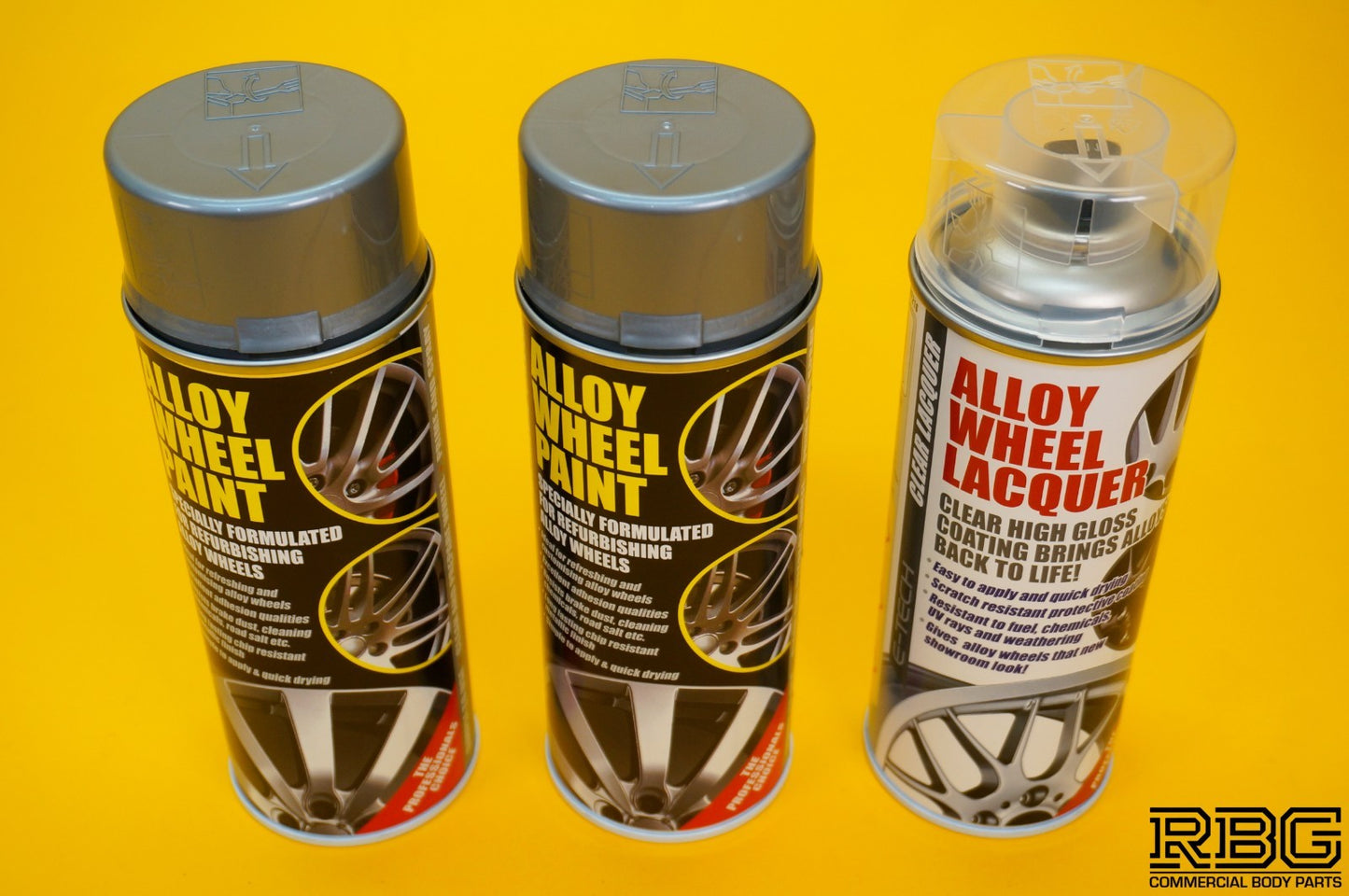 2x Alloy Wheel Paint METALLIC SILVER + 1x Clear Lacquer Spray Refurbishment Kit