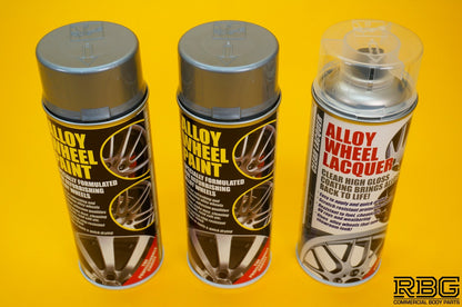 2x Alloy Wheel Paint METALLIC SILVER + 1x Clear Lacquer Spray Refurbishment Kit