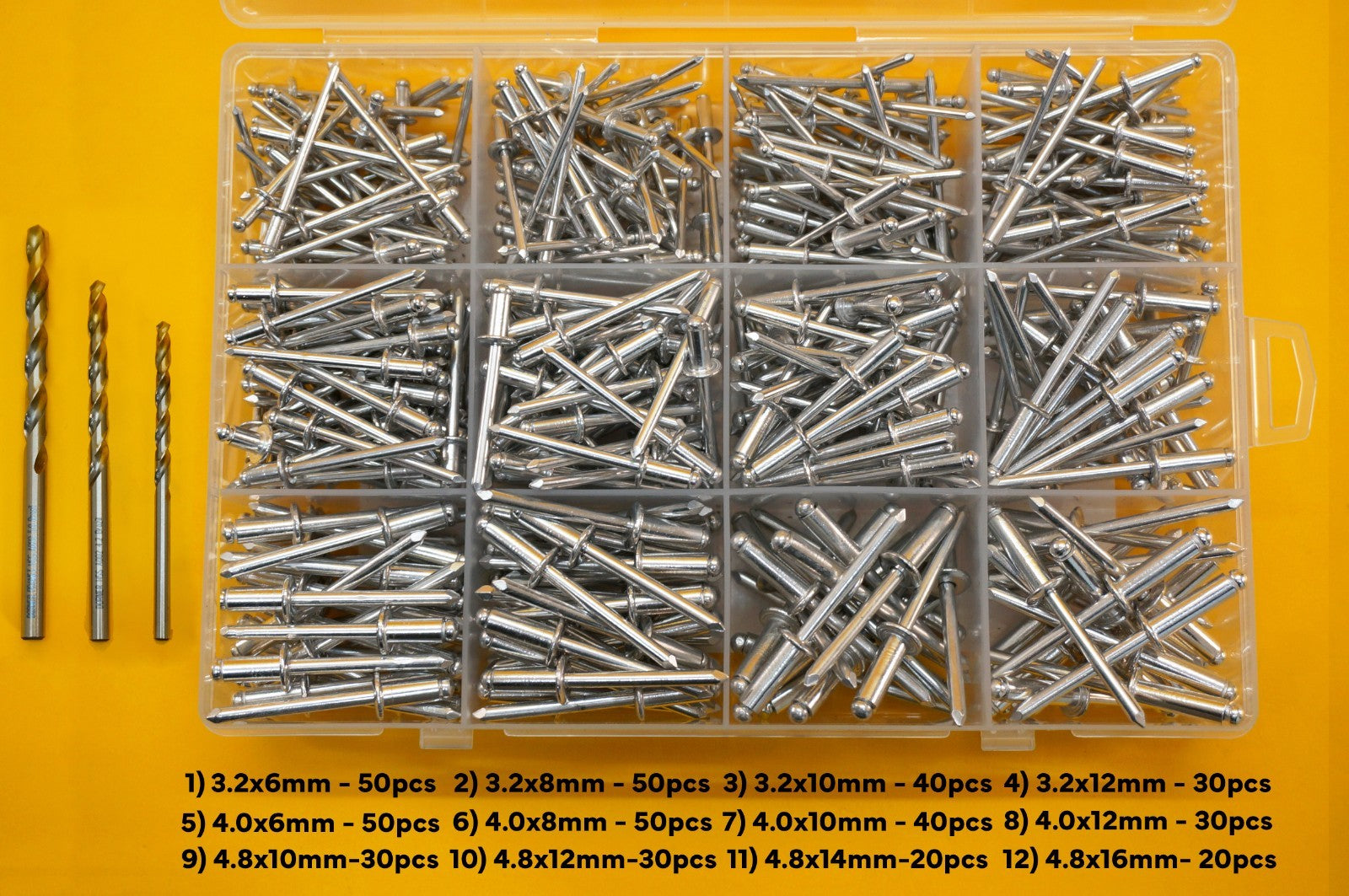 Blind Pop Rivets Assorted Aluminium Head Steel Shank 12Sizes + DORMER DRILL BITS