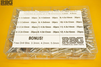 Blind Pop Rivets Assorted Aluminium Head Steel Shank 12Sizes + DORMER DRILL BITS