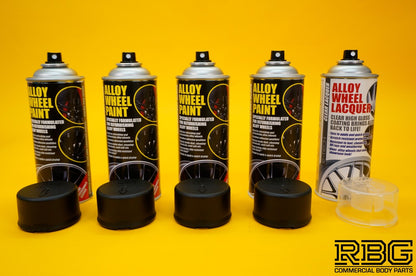 4x Alloy Wheel Paint MOTORSPORT BLACK + 1x Clear Lacquer Spray Refurbishment Kit