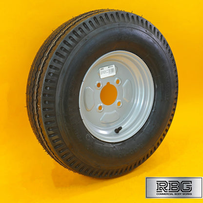 Wheel & Tyre 500x10 Inch for Trailers 4 Ply 4 Studs 4″ PCD Silver Diameter 10″
