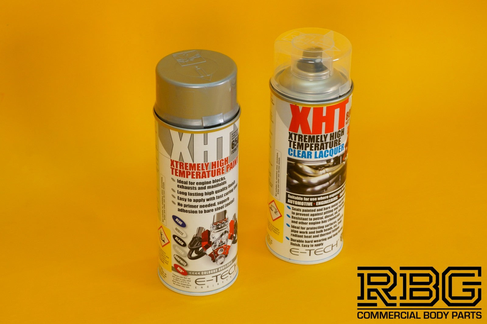 Extremely High Temperature Paint SILVER + CLEAR COAT LACQUER 400ml E-TECH XHT UK