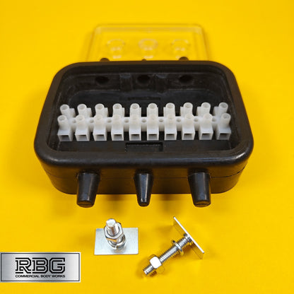10 Way Junction Box Rubber Waterproof Block for Towing Trailer Caravan 12V & 24V