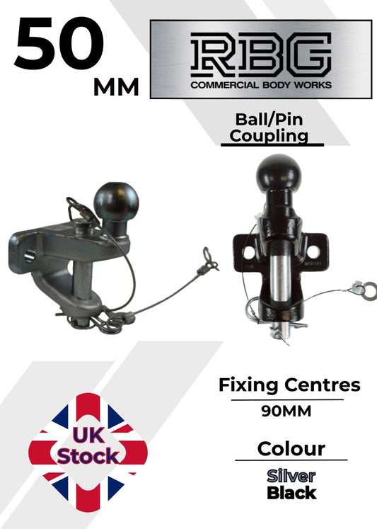 Tow Bar Ball/Pin Coupling 50mm Tow Hitch E approved Tow Jaw Black or Silver