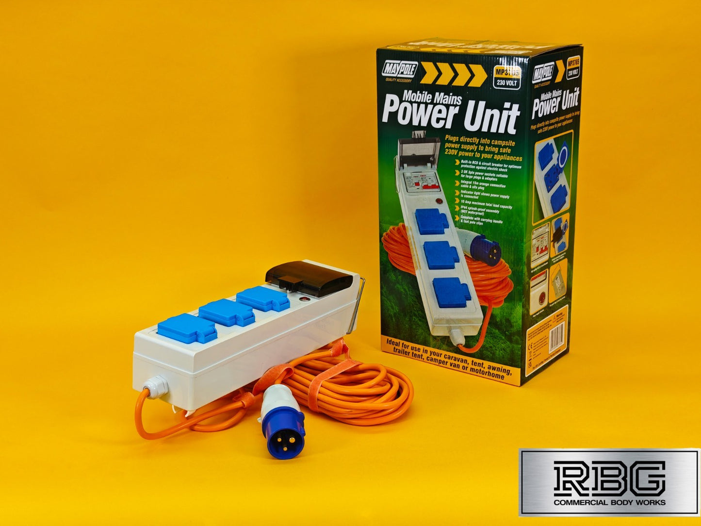 Mobile Mains Power Unit 3 Way 230V 10A RCD Protected Hook Up Caravan Motorhome