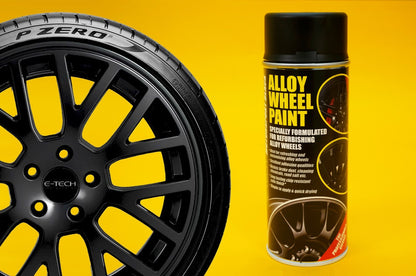 2x Alloy Wheel Paint MOTORSPORT BLACK + 1x Clear Lacquer Spray Refurbishment Kit