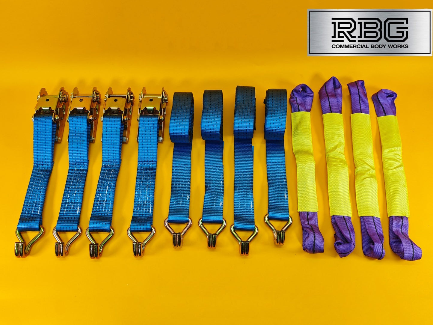Recovery Ratchet Strap SET 4Pcs 5ton Tie Down Alloy Wheel High-Visibility Blue