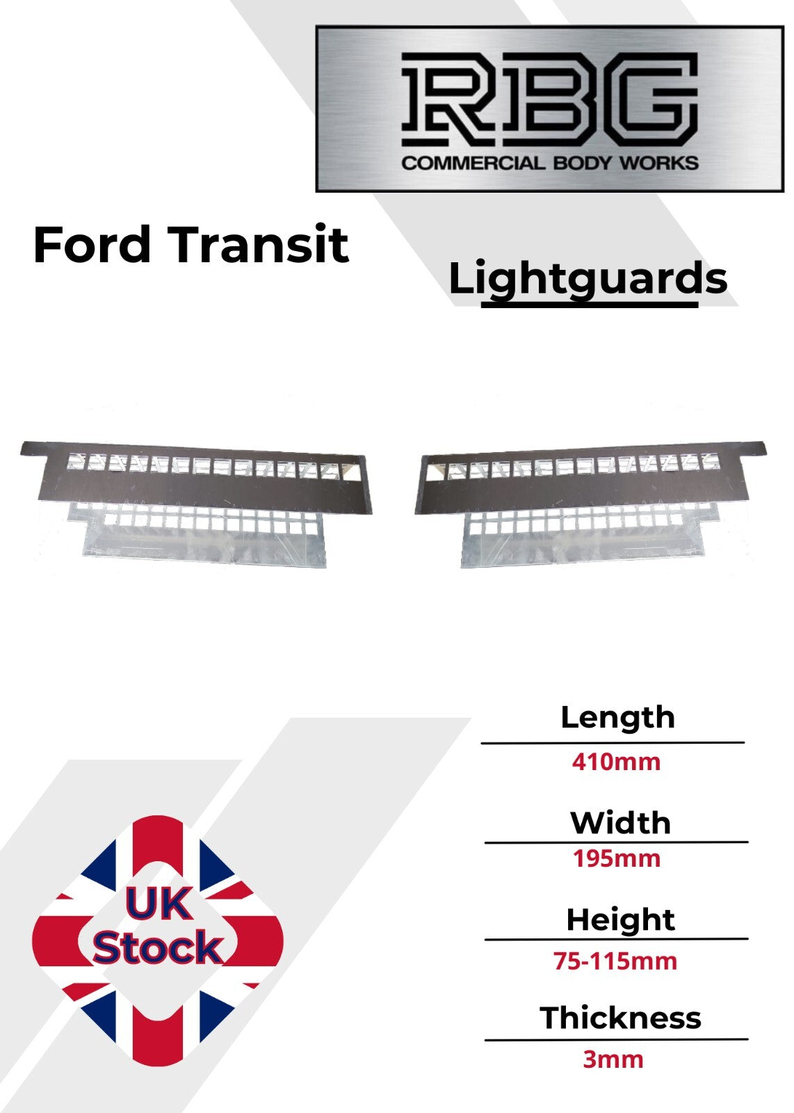 Light Guards for Ford Transit 3mm Galvanized Aluminium Truck Trailer Tipper