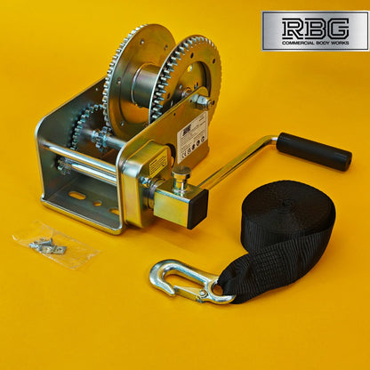 2500Lb Hand Winch + Strap & Hook 1100Kg Professional Clutch Brake Heavy Duty 7M