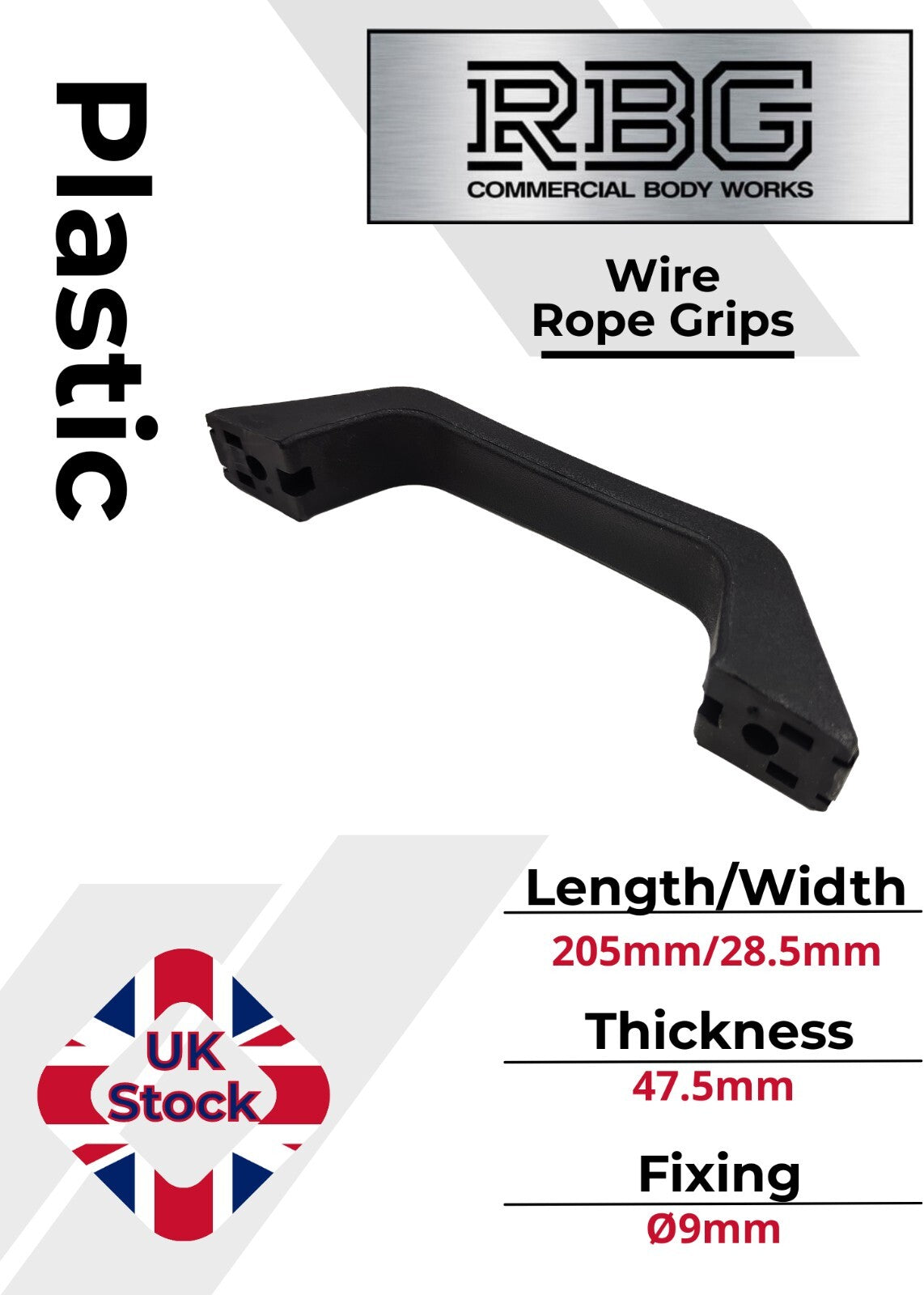 Door Grab Handle Black Plastic for Trailer Horsebox & Caravan Camper Van