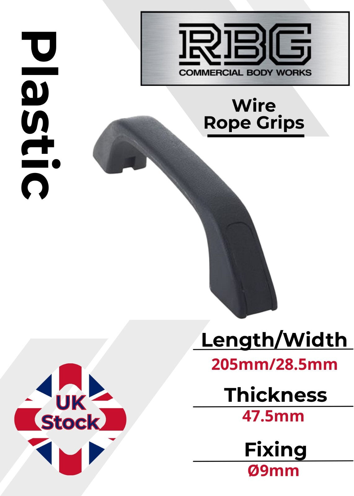 Door Grab Handle Black Plastic for Trailer Horsebox & Caravan Camper Van