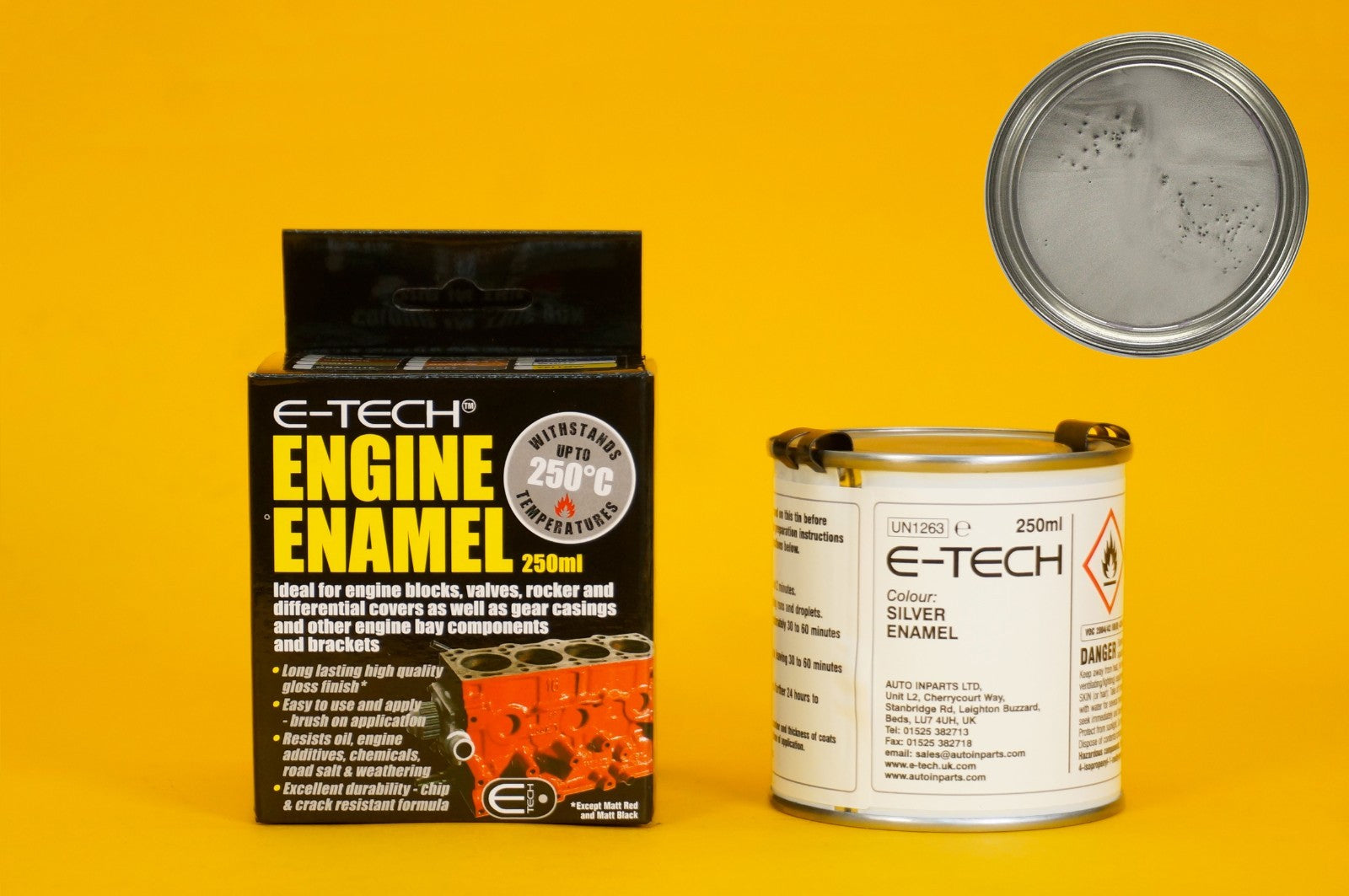 SILVER Engine Enamel Paint Gloss E-TECH 250ml Heat Resistant for Car Motorbike