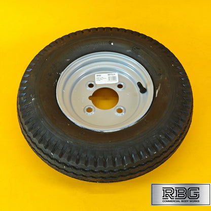 Wheel & Tyre 400x8 Inch for Trailers 4 Ply 4 Studs 4″ PCD Silver Diameter 8″ UK
