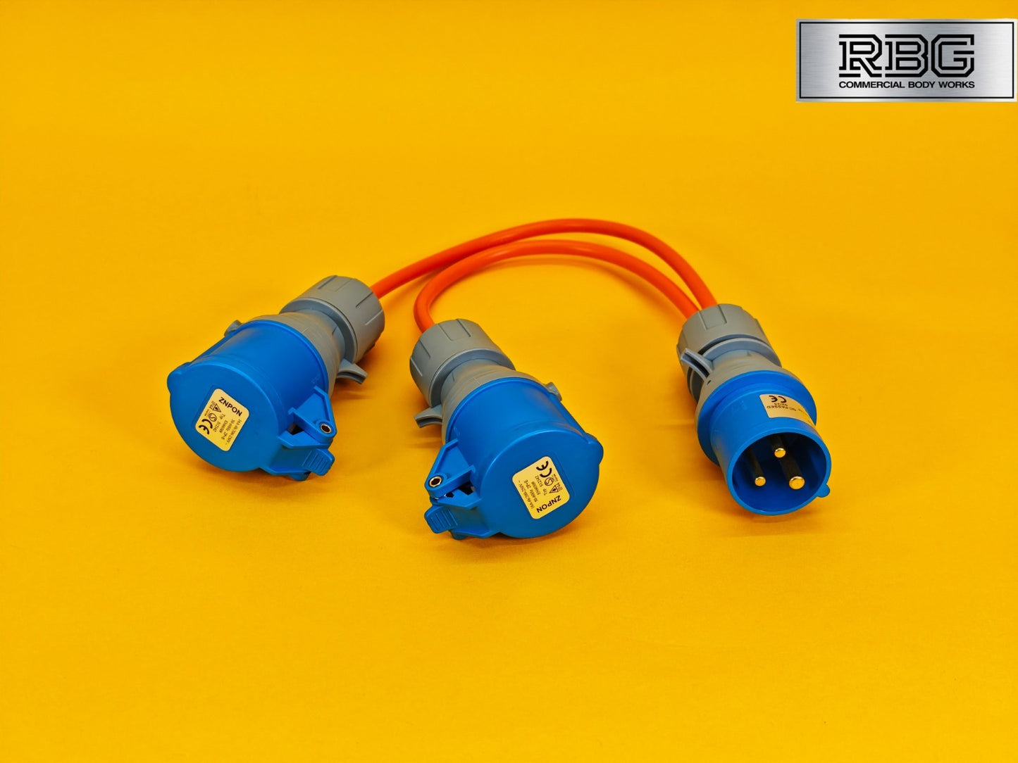 2 Way Splitter 16A 230V for Caravan 30cm Cable 2x Sockets 16Amp Hook Up Orange