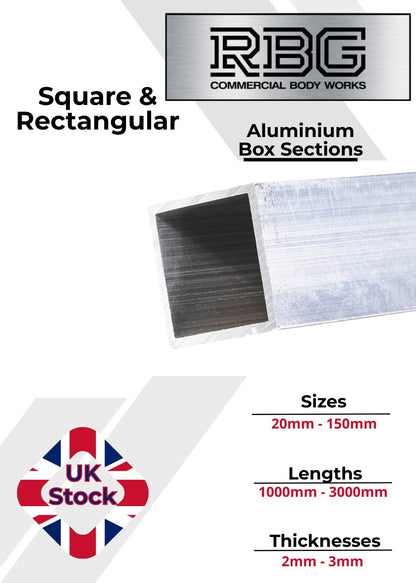 ALUMINIUM RECTANGULAR & SQUARE BOX SECTION Various Sizes Metric Free UK Delivery