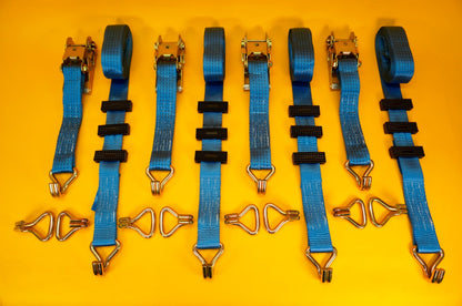 Ratchet Strap Tie Down Recovery 5ton Over Wheel High-Vis Blue + Grips SET 4Pcs