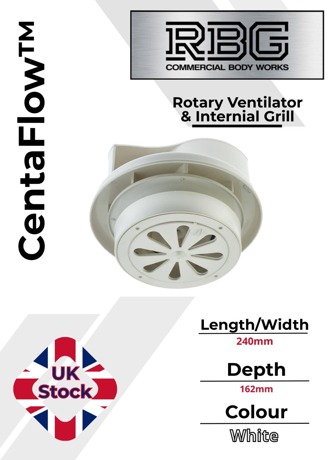 Centaflow™ Wind Driven Vent White Horsebox Classic Profile Rotary Van Roof Air