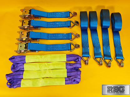 Recovery Ratchet Strap SET 4Pcs 5ton Tie Down Alloy Wheel High-Visibility Blue