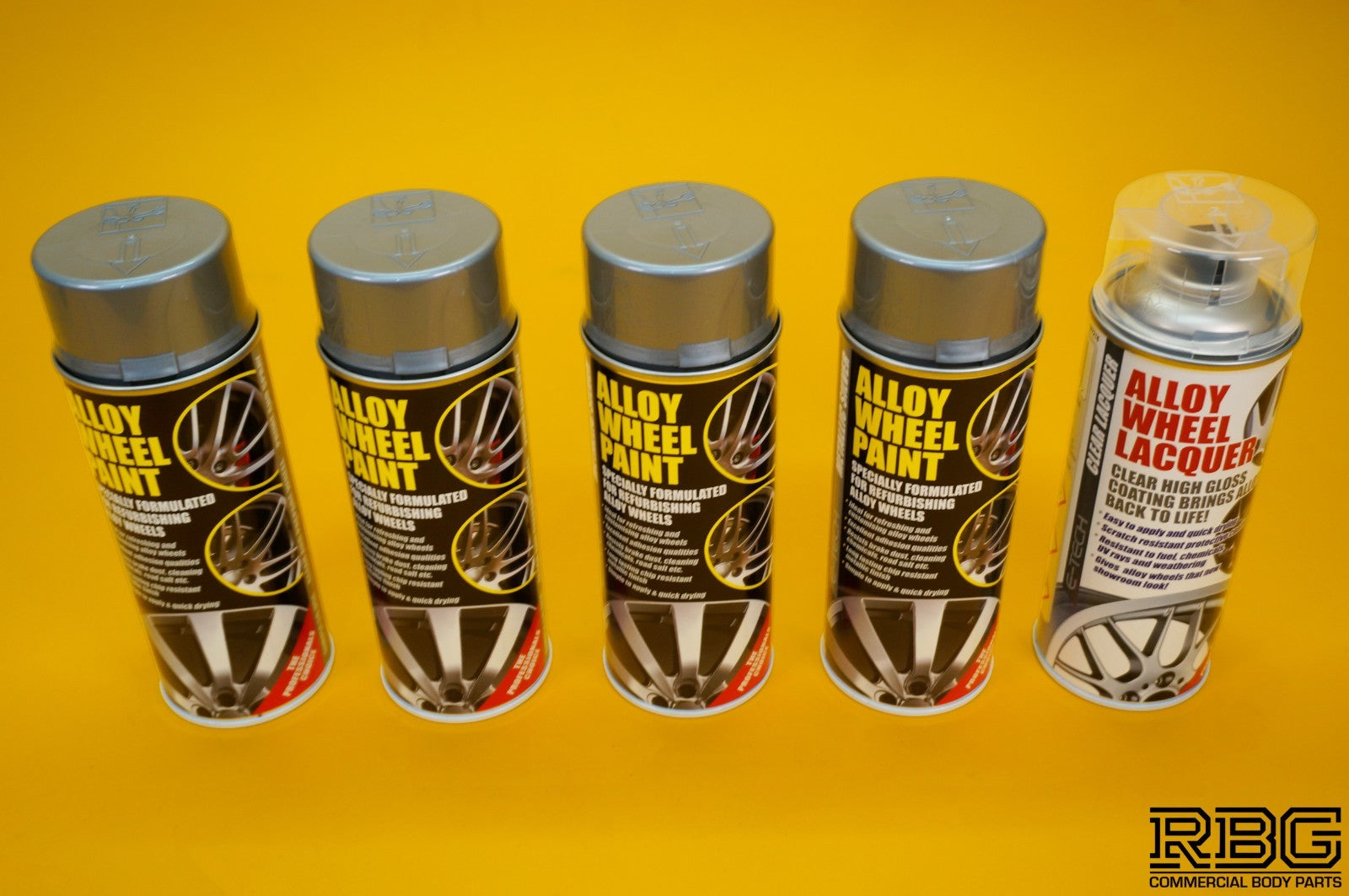 4x Alloy Wheel Paint METALLIC SILVER + 1x Clear Lacquer Spray Refurbishment Kit