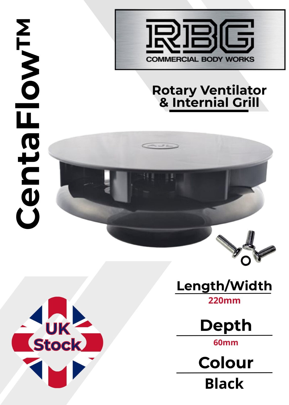 Centaflow™ Wind Driven Vent Black Horsebox Small Low Profile Rotary Van Roof Air