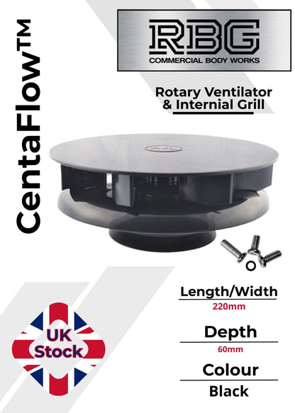 Centaflow™ Wind Driven Vent Black Horsebox Small Low Profile Rotary Van Roof Air