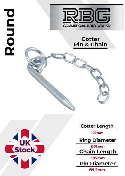 Round Cotter Pin & Chain 109 x 9.5mm Trailers Tail Gate Horseboxes Tipper...