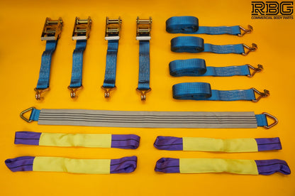 Axle Recovery Strap 1mx50mm + 4x Tie Down Ratchet Strap 4mx50mm 5Ton Lashing