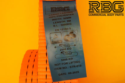 Ratchet Tie Down 50mm Strap 5ton High-Vis Orange 9m Lashing Cargo Recovery