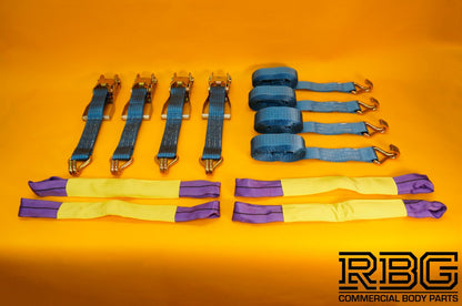 Ratchet Strap Recovery 5Ton Tie Down Over Wheel Hi-Vis Blue XL Ratchet 4Pc SET
