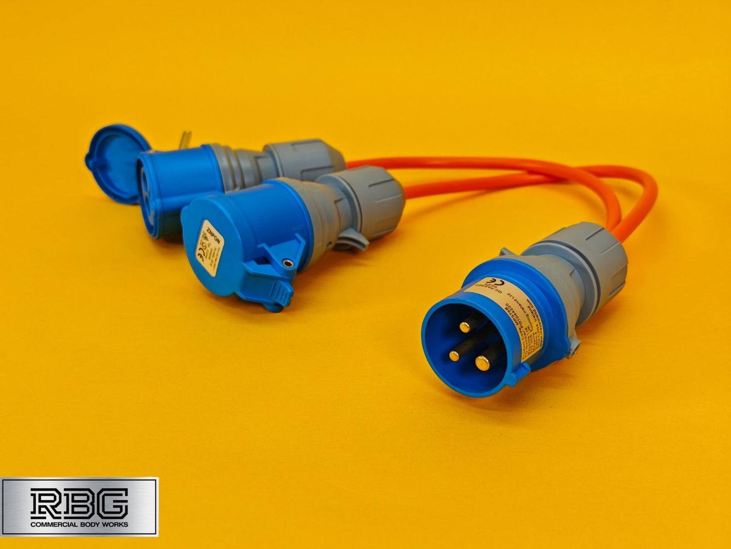 2 Way Splitter 16A 230V for Caravan 30cm Cable 2x Sockets 16Amp Hook Up Orange