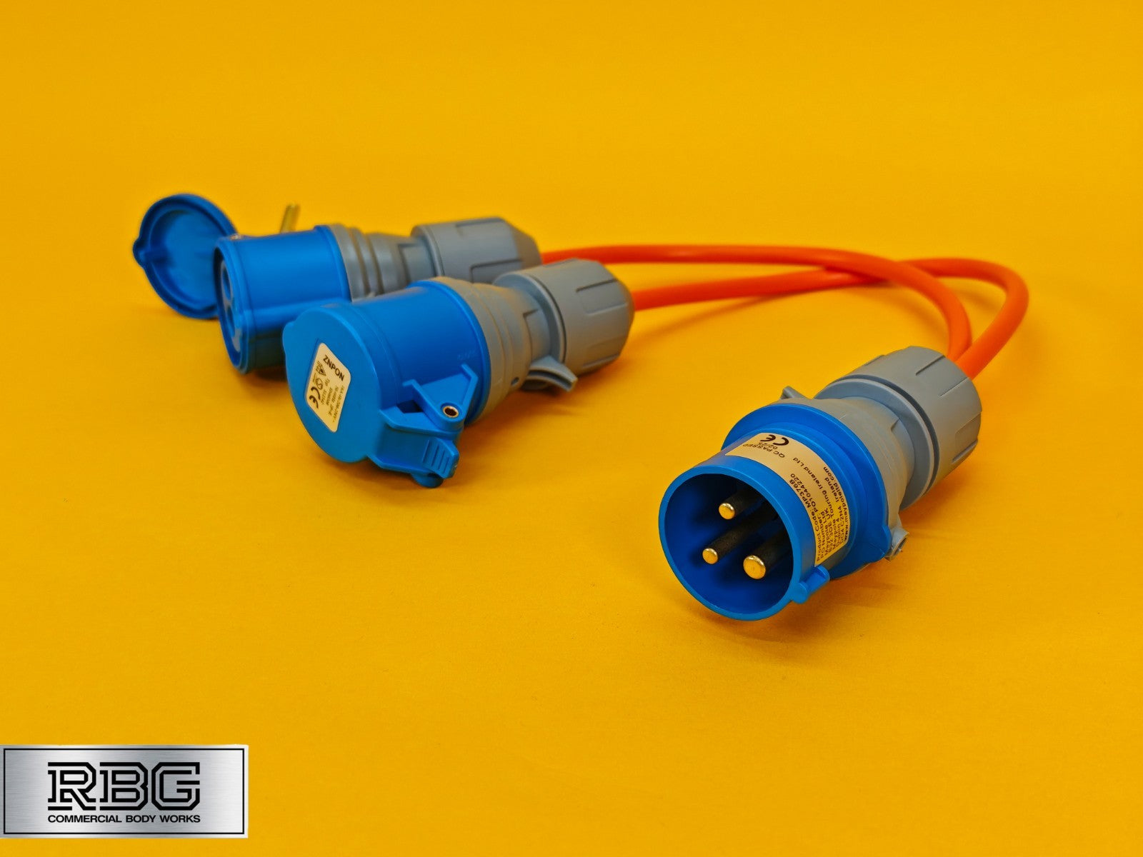 2 Way Splitter 16A 230V for Caravan 30cm Cable 2x Sockets 16Amp Hook Up Orange