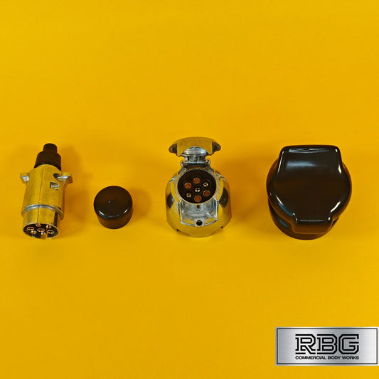 Aluminium Socket & Plug + PVC Socket & Plug Covers SET 7 Pin 12N Type Trailer