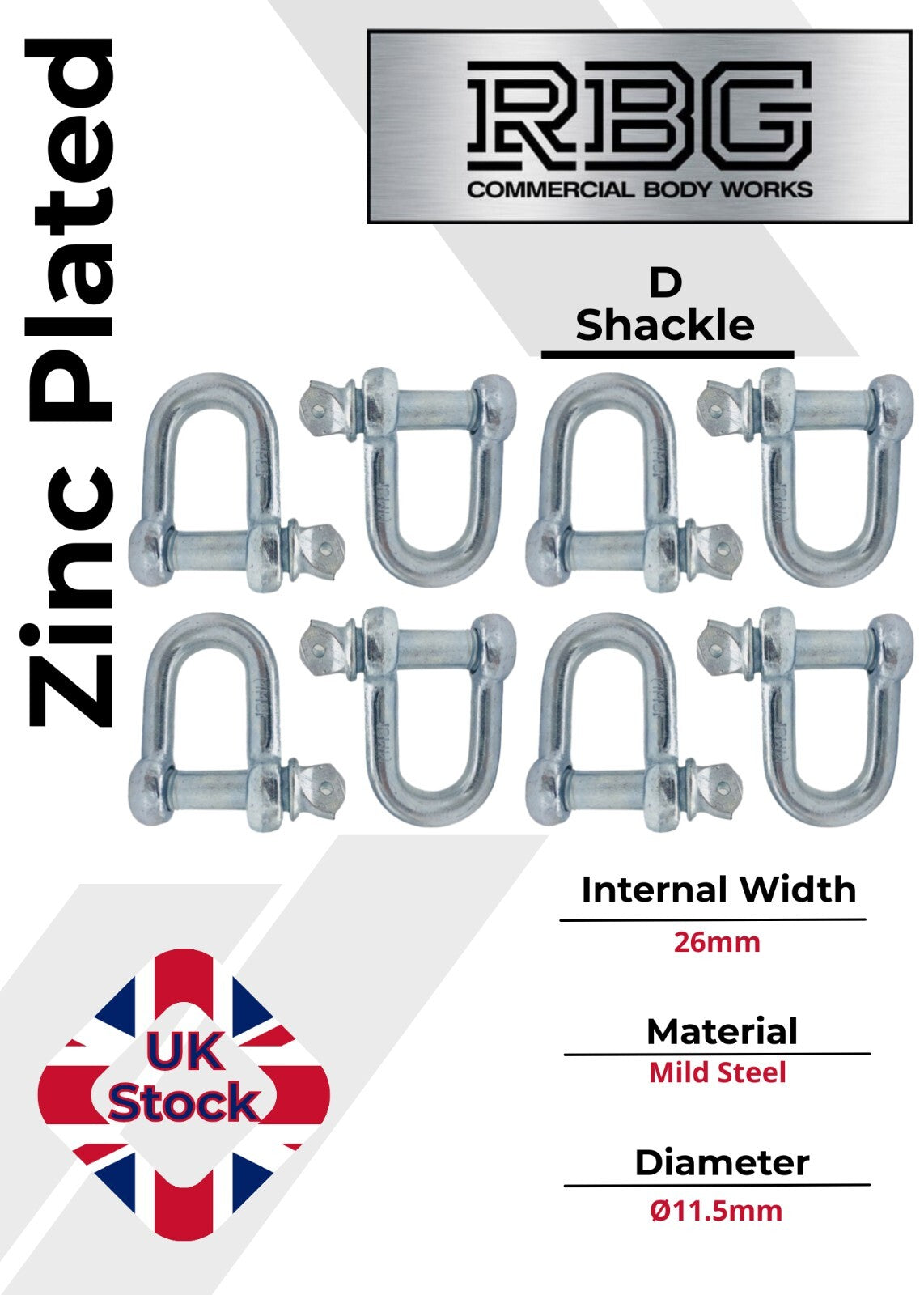 D Shackle Heavy Duty Hex Flush Pin Dee Shackle 19.5mm - 26mm Load Securing