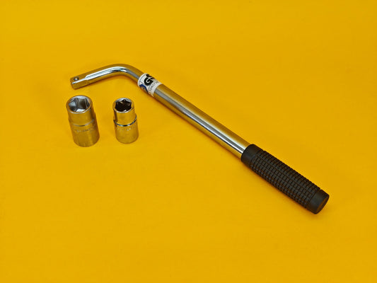 Extendable Wheel Nut Wrench 2 Reversible Sockets 17mm 19mm 21mm 23mm Power Bar